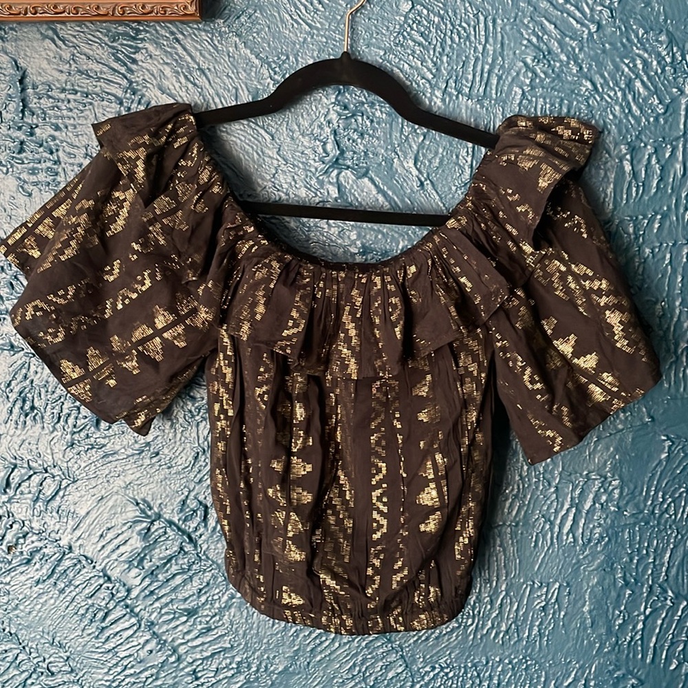 Elan Black and Gold Crop Top